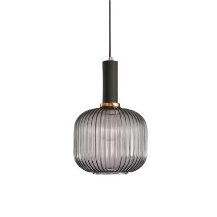 Vintage stil pendel med rillede glasskærm, 12 tommer i diameter