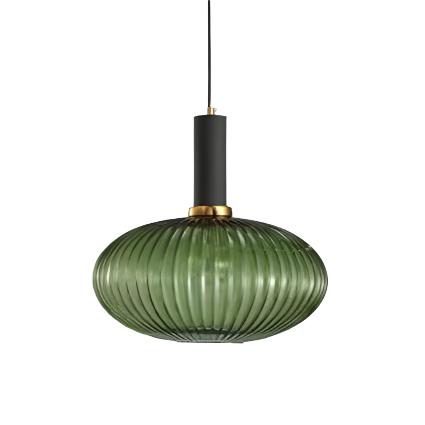 Vintage stil pendel med rillede glasskærm, 12 tommer i diameter
