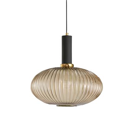 Vintage stil pendel med rillede glasskærm, 12 tommer i diameter