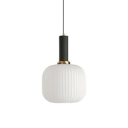 Vintage stil pendel med rillede glasskærm, 12 tommer i diameter