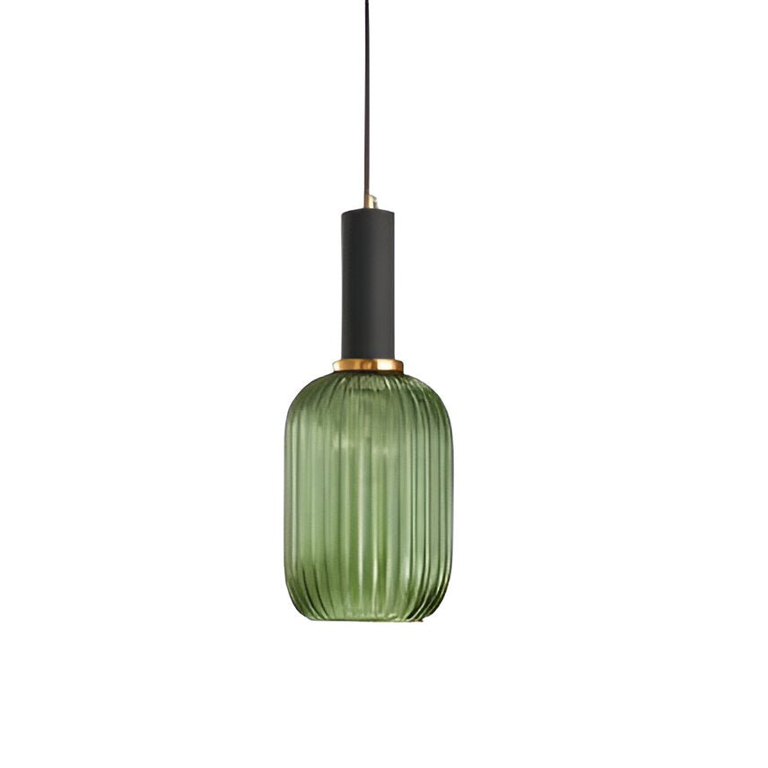 Vintage stil pendel med rillede glasskærm, 12 tommer i diameter