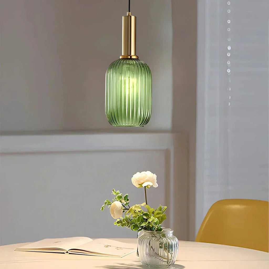 Vintage stil pendel med rillede glasskærm, 12 tommer i diameter