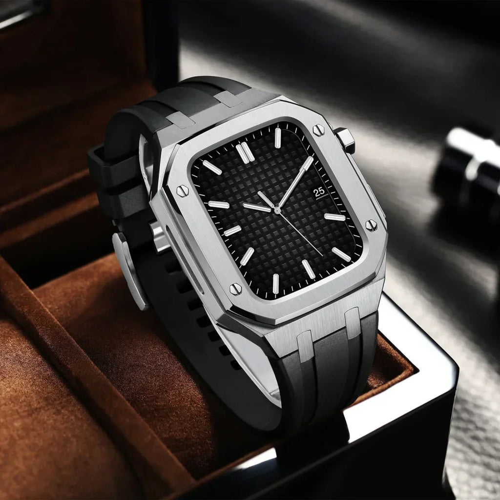 AP9009 silikonearmbånd 316L rustfrit stålhus retrofit-sæt til Apple Watch