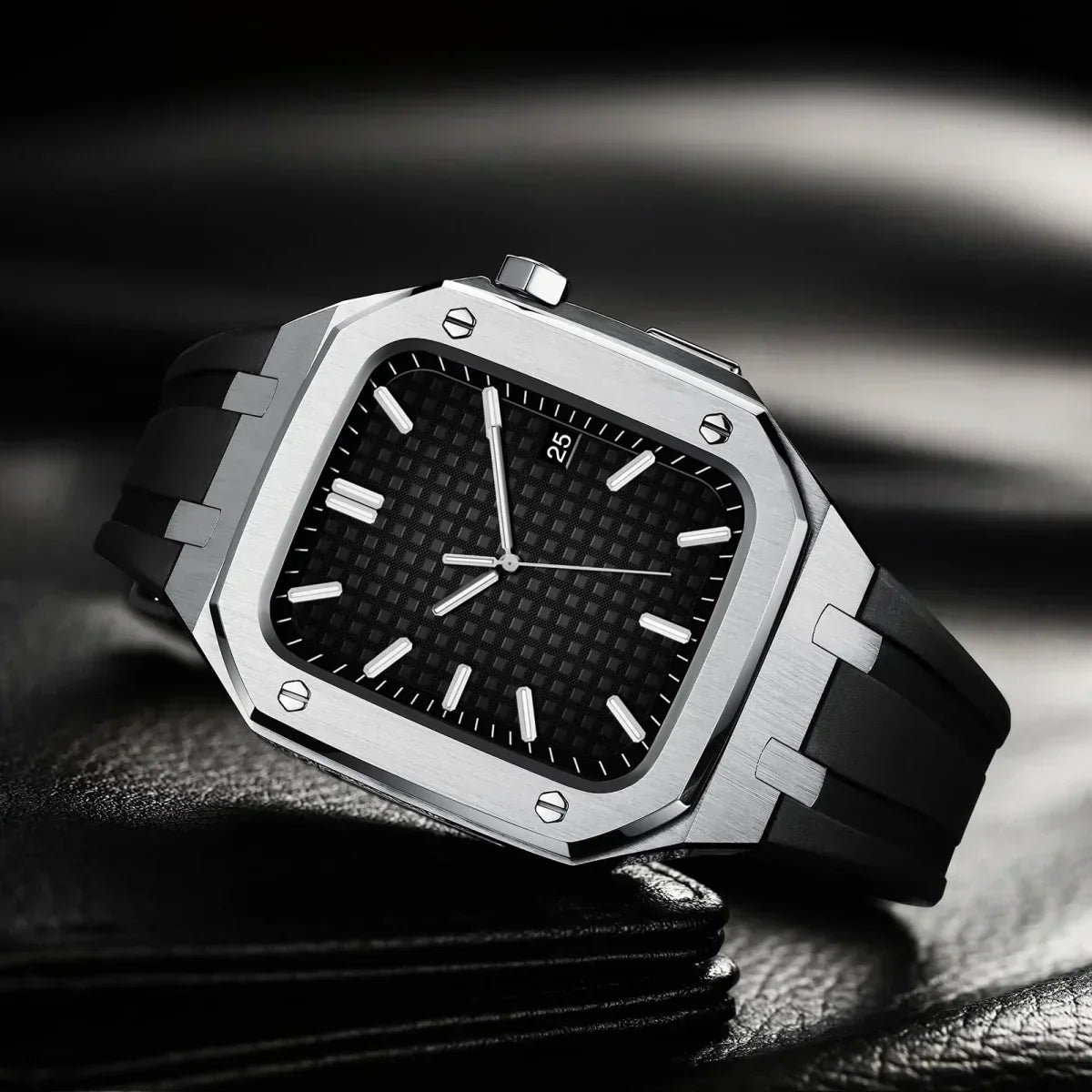 AP9009 silikonearmbånd 316L rustfrit stålhus retrofit-sæt til Apple Watch