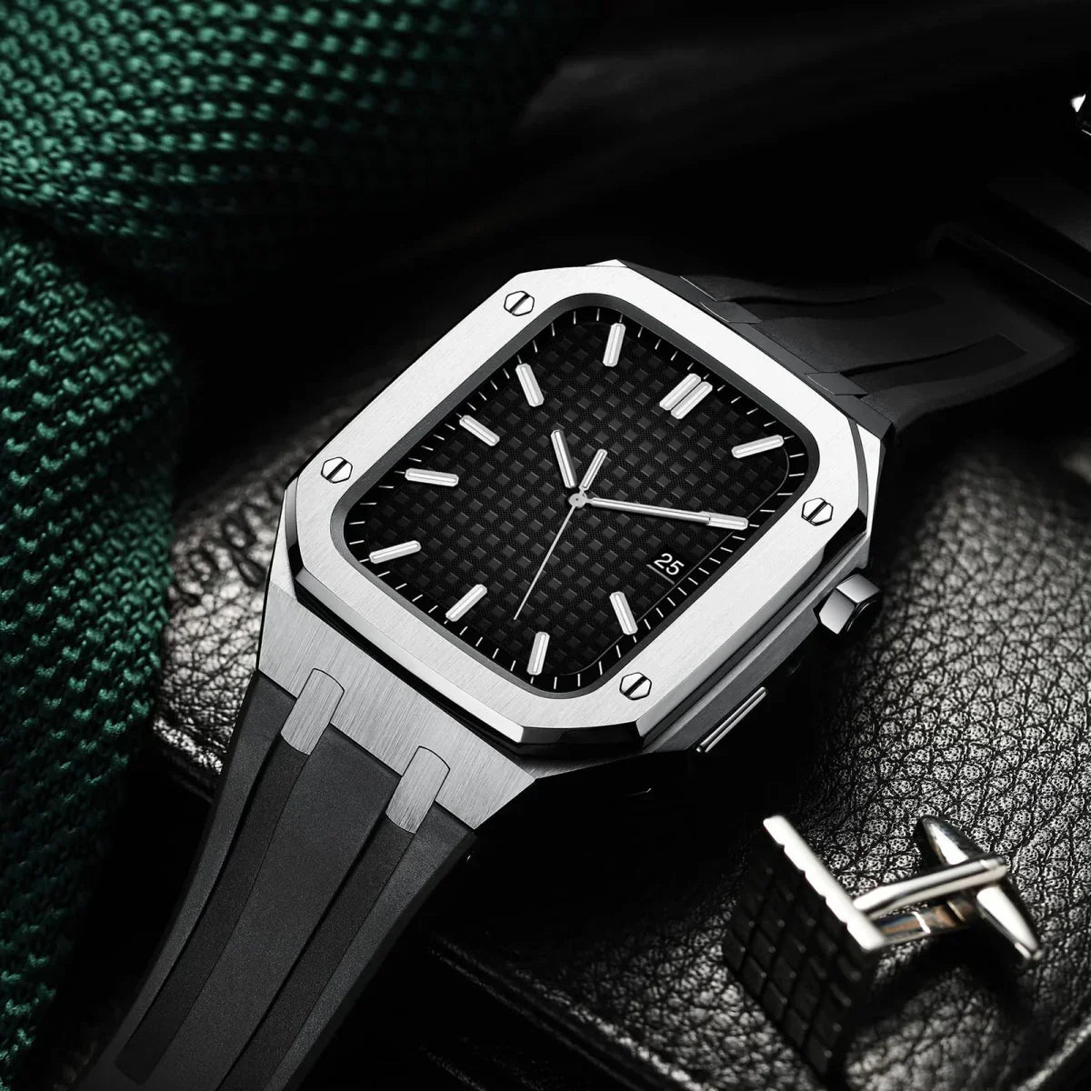 AP9009 silikonearmbånd 316L rustfrit stålhus retrofit-sæt til Apple Watch