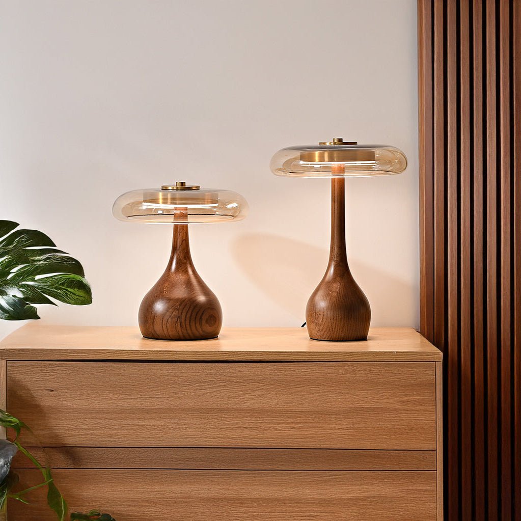 Stolní lampa LUXEN stmívatelná LED s dřevěným podstavcem pro teplý moderní interiér