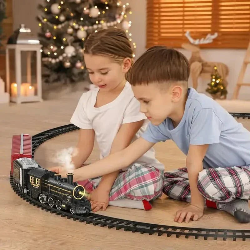 Sada elektrického vánočního vlaku s flexibilními kolejemi pro kouzelné zimní noci pro děti