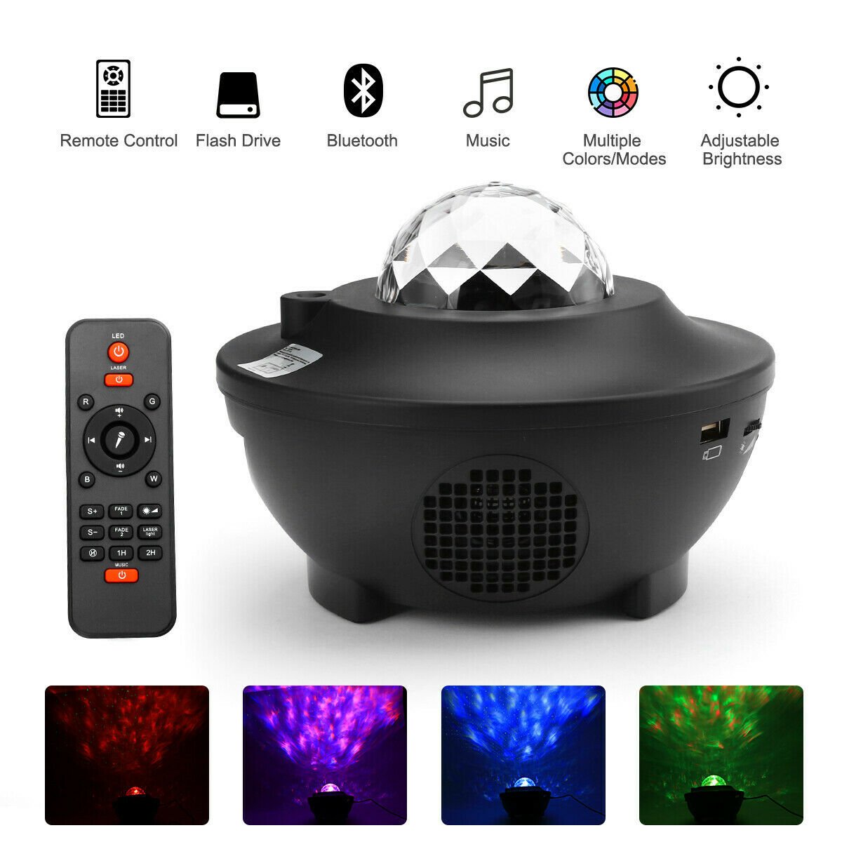 NebulaGlow bærbar galakseprojektor med fjernbetjening og Bluetooth-højttaler til soveværelser