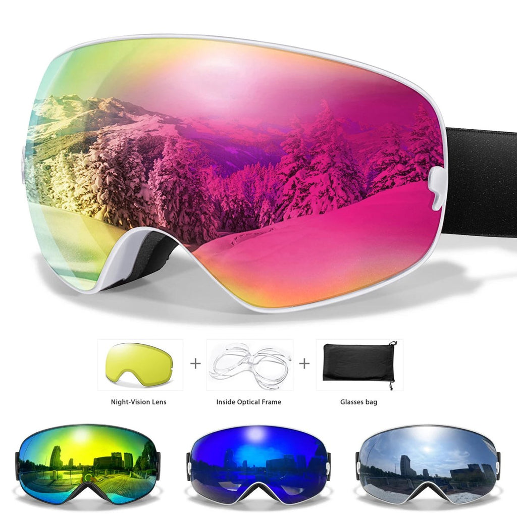 Lyžařské brýle GlacierSight Premium s ochranou proti mlžení, UV400 a nočním viděním pro zimní lyžaře