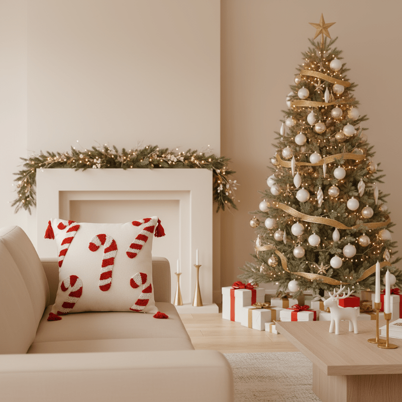 Putetrekk med julekryss i polyester til juledekorasjon