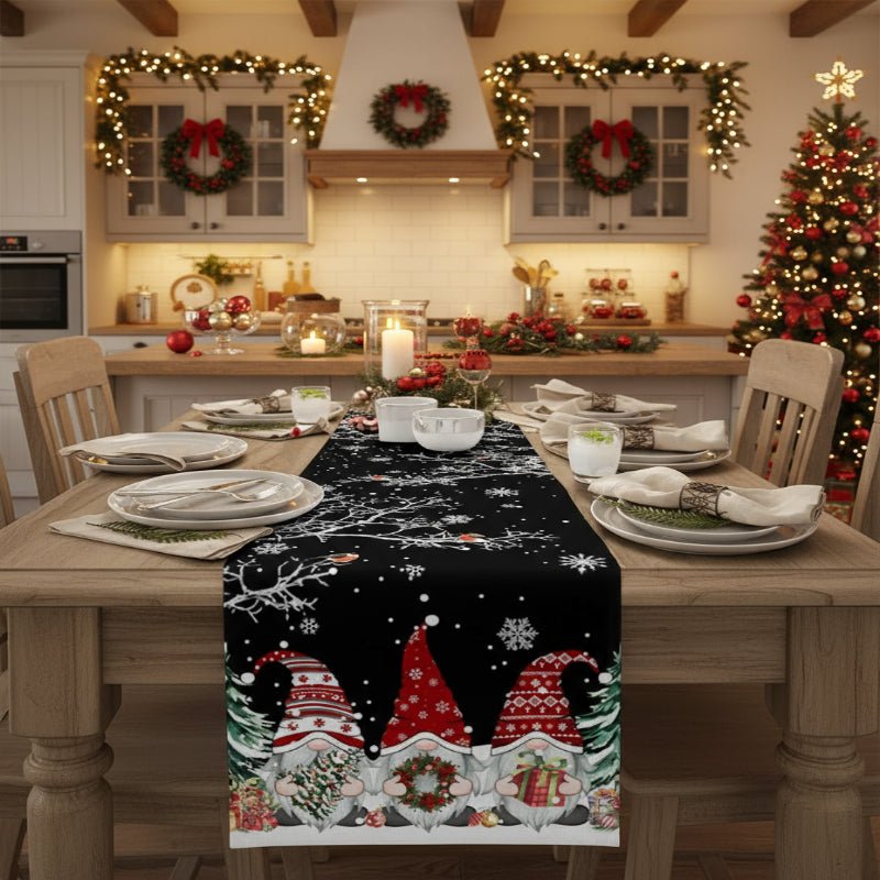 Luxe Linen Festive Table Runner With Snowflake And Gnome Motif For Holiday Hosts