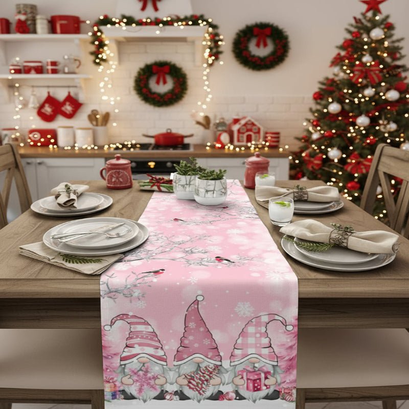 Luxe Linen Festive Table Runner With Snowflake And Gnome Motif For Holiday Hosts