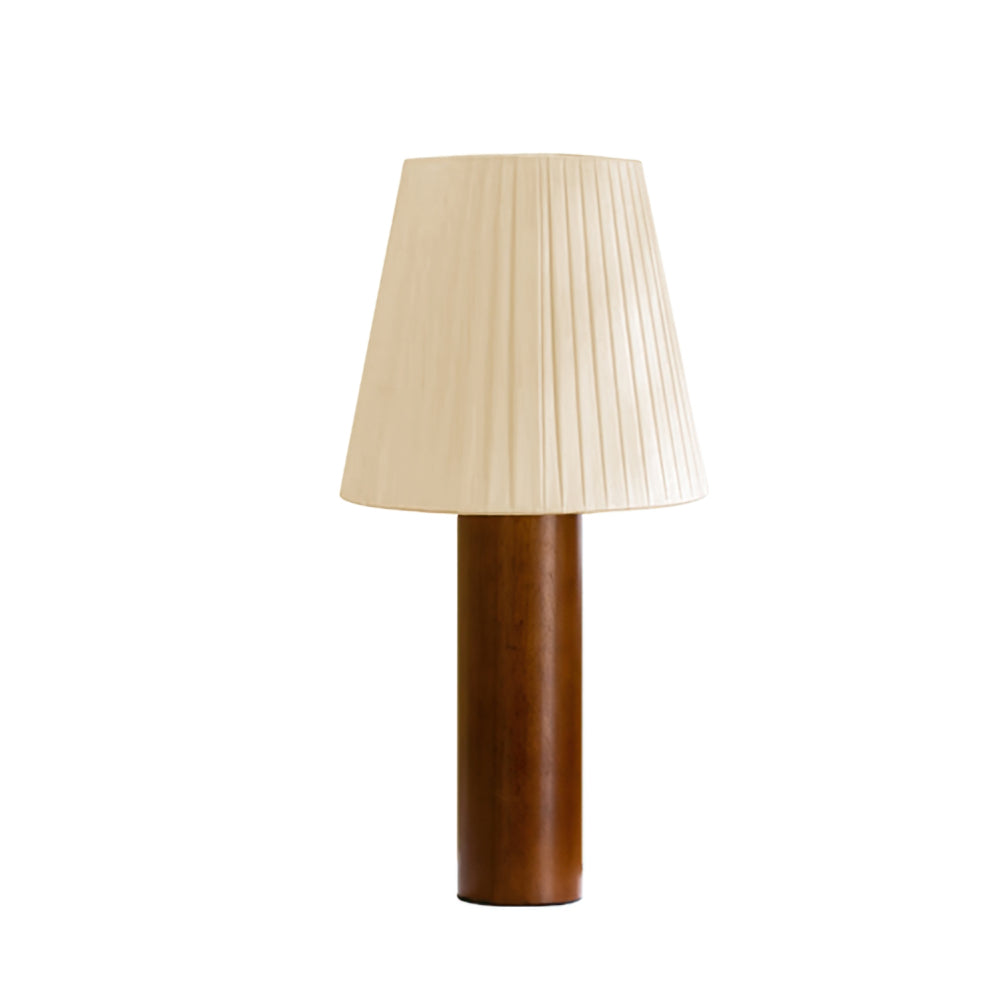 LumiOak Bordlampe med Varm Stoffskjerm og Trebase