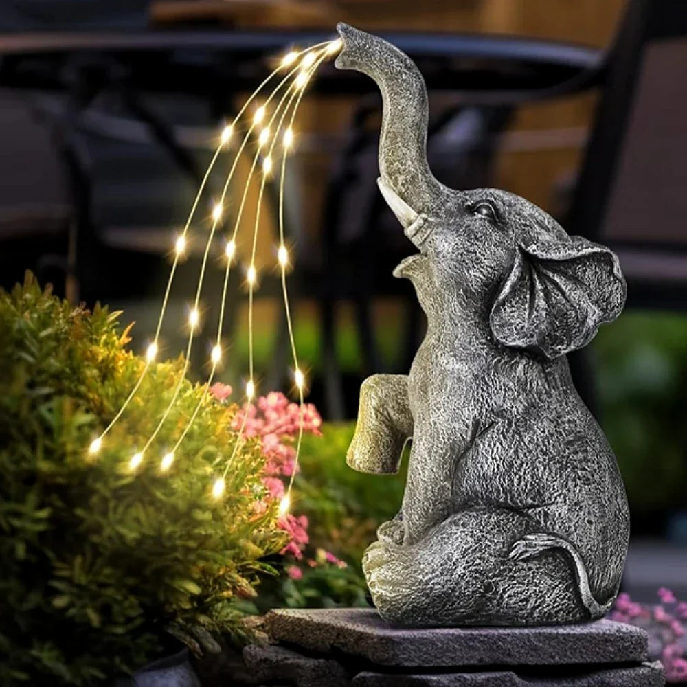 Outdoor Garden Decor Elephant With Solar-Powered Lights
