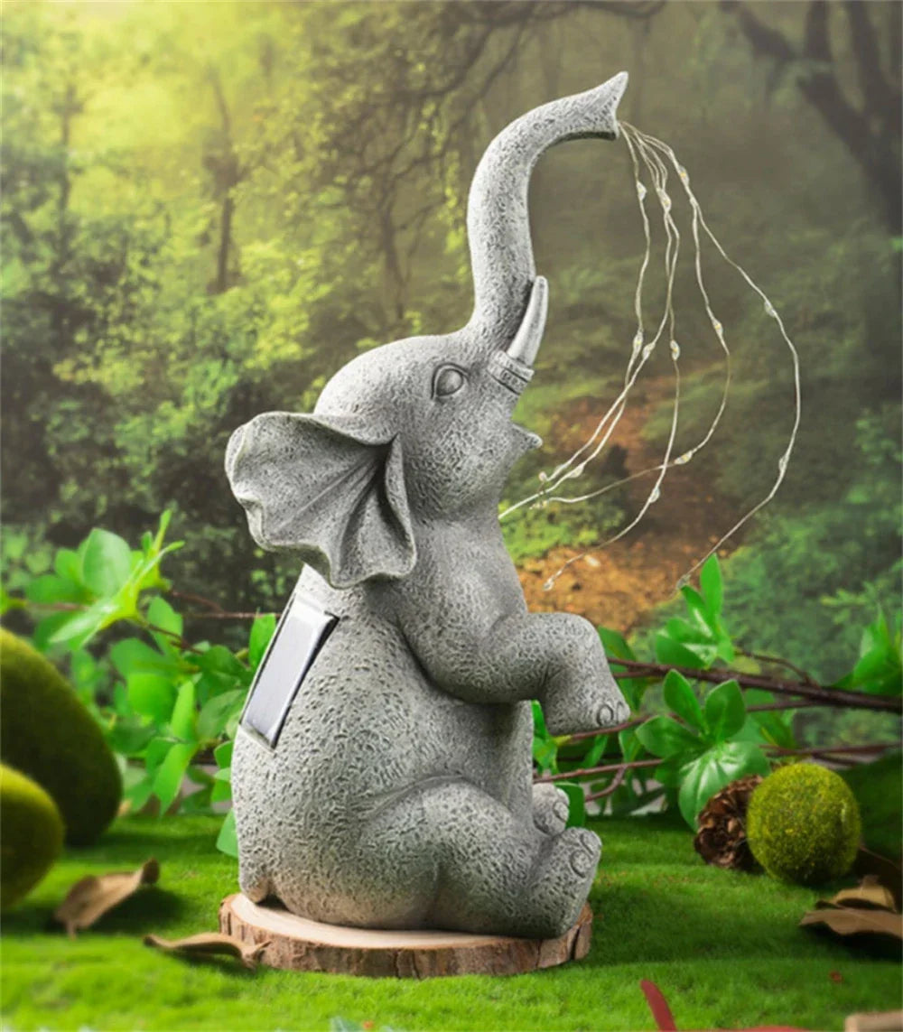 Outdoor Garden Decor Elephant With Solar-Powered Lights