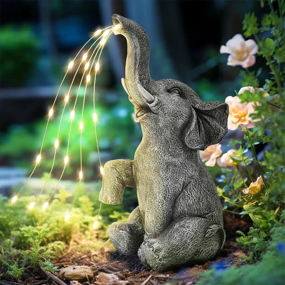 Outdoor Garden Decor Elephant With Solar-Powered Lights