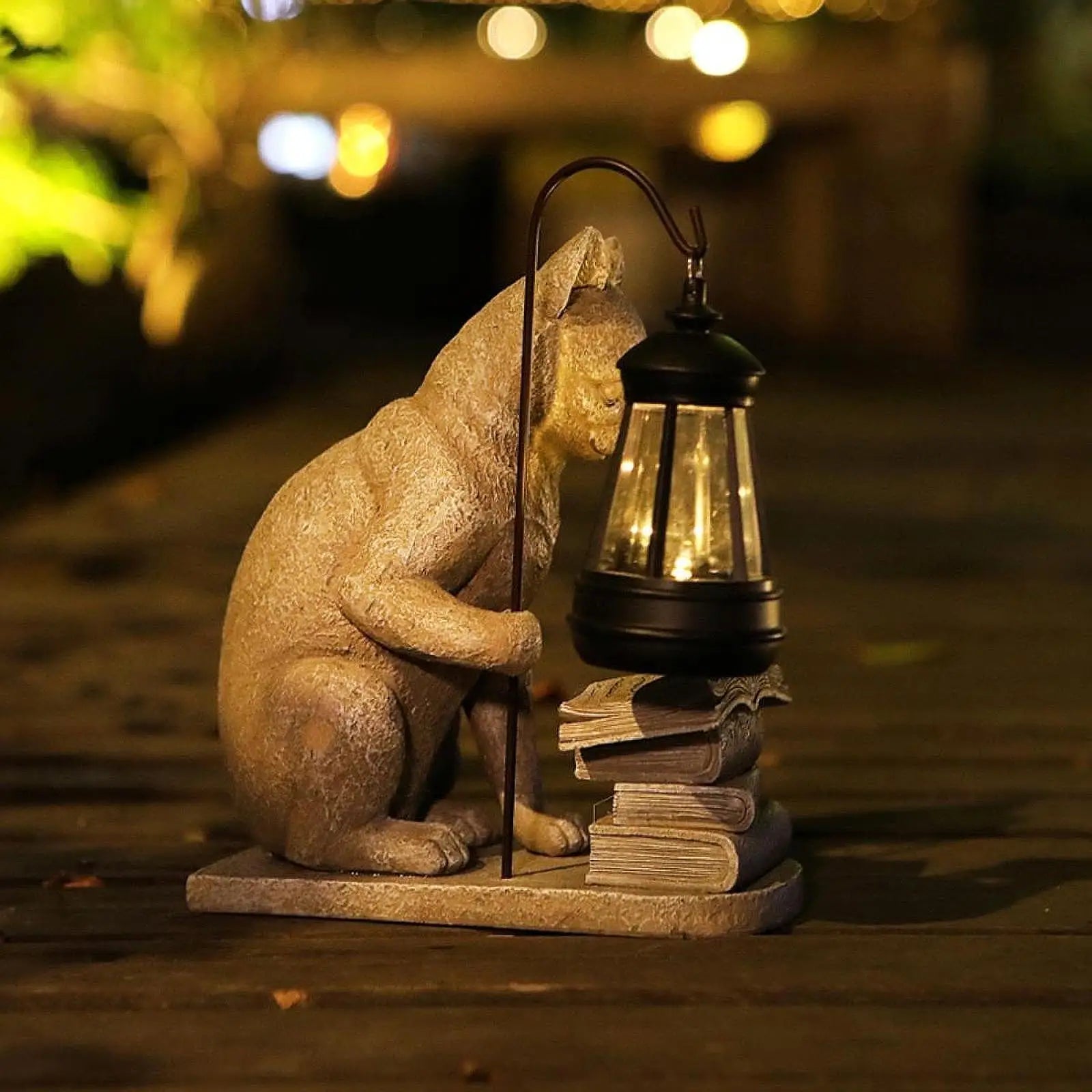 Gartenkatzen-Statue mit Solarlicht für Außenbereiche