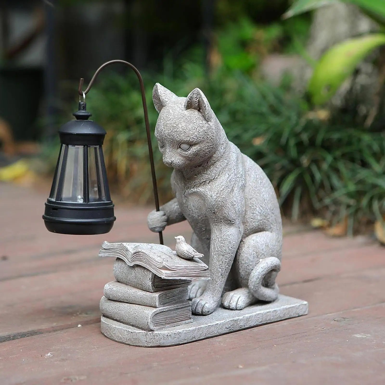 Gartenkatzen-Statue mit Solarlicht für Außenbereiche