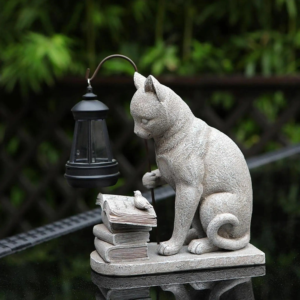 Gartenkatzen-Statue mit Solarlicht für Außenbereiche
