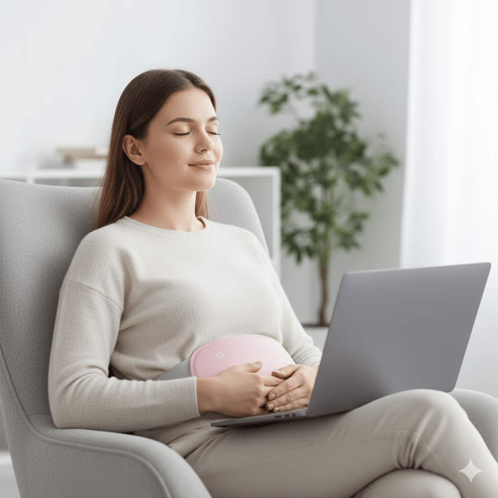 CalmCore elektrisk magetemperatur med vibrasjon for lindring av menstruasjonssmerter
