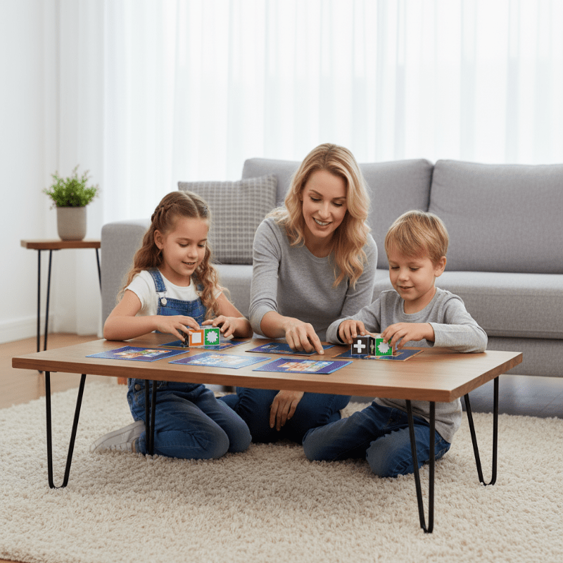 PatternPlay mønsterspill med 60 kort og 20 fargerike klosser for familier