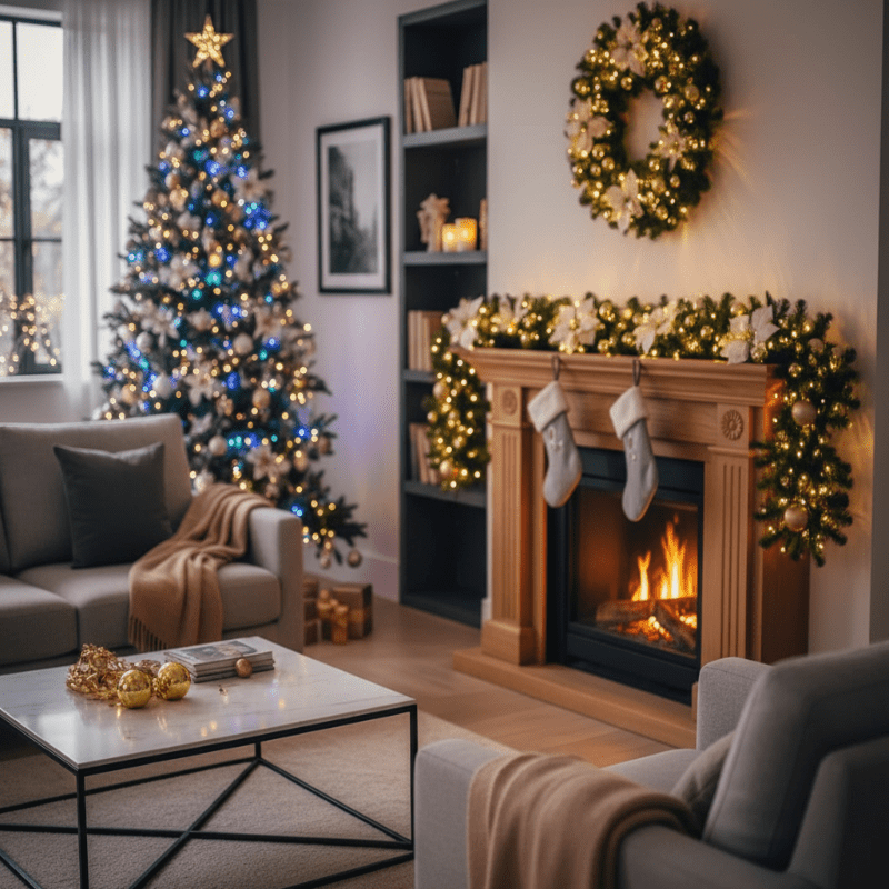 Guirlande de Noël en rotin illuminée LumaWeave avec LED blanc chaud, 2,7 m pour manteau de cheminée