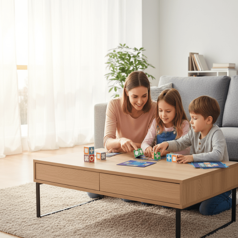 PatternPlay mønsterspill med 60 kort og 20 fargerike klosser for familier
