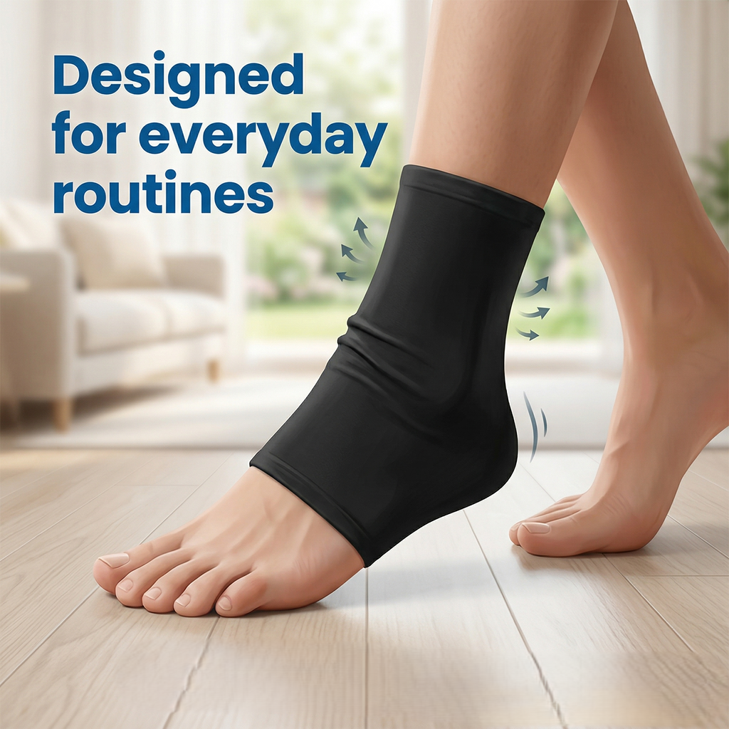 Cooling Ankle Sleeve With Flexible Support And Reusable Gel Insert