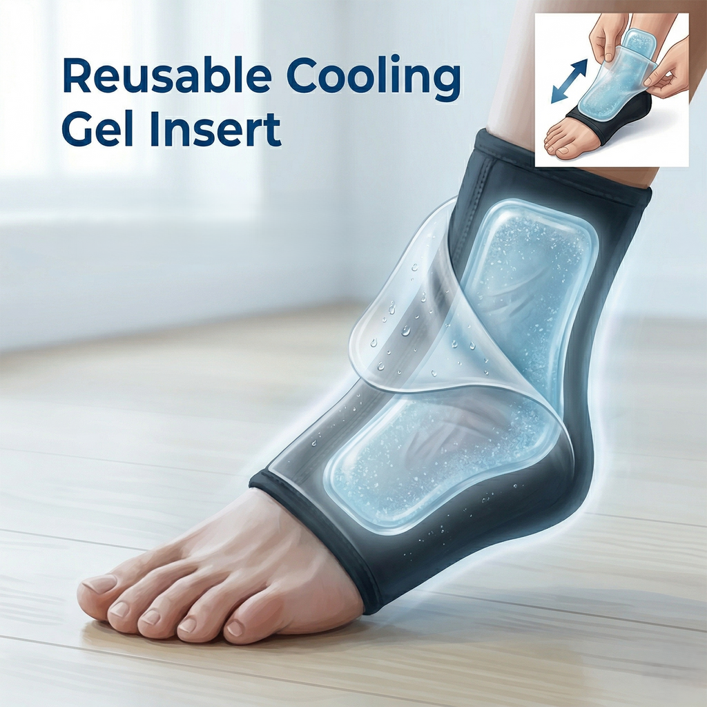 Cooling Ankle Sleeve With Flexible Support And Reusable Gel Insert