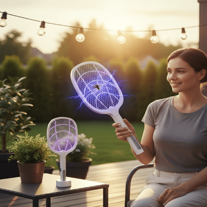 Raquette électrique anti-moustiques VoltShield 3000V USB avec filet de sécurité pour la maison
