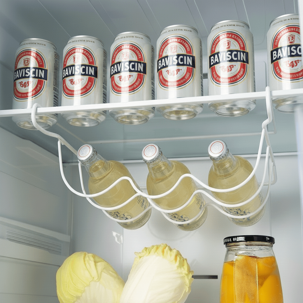 Organizador Rodante FlexShelf para Botellas, Ahorro de Espacio en Refrigerador y Cocina, Avance Automático