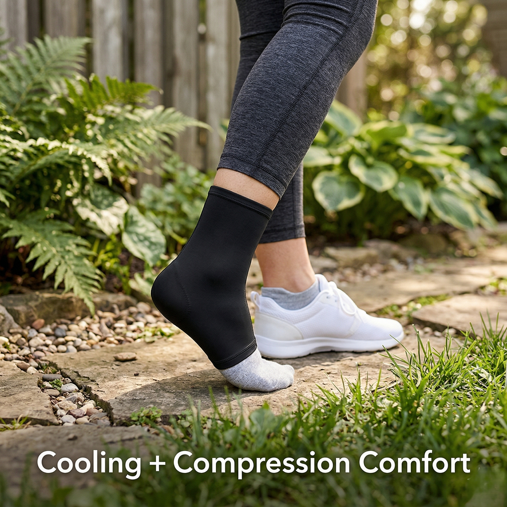 Cooling Ankle Sleeve With Flexible Support And Reusable Gel Insert