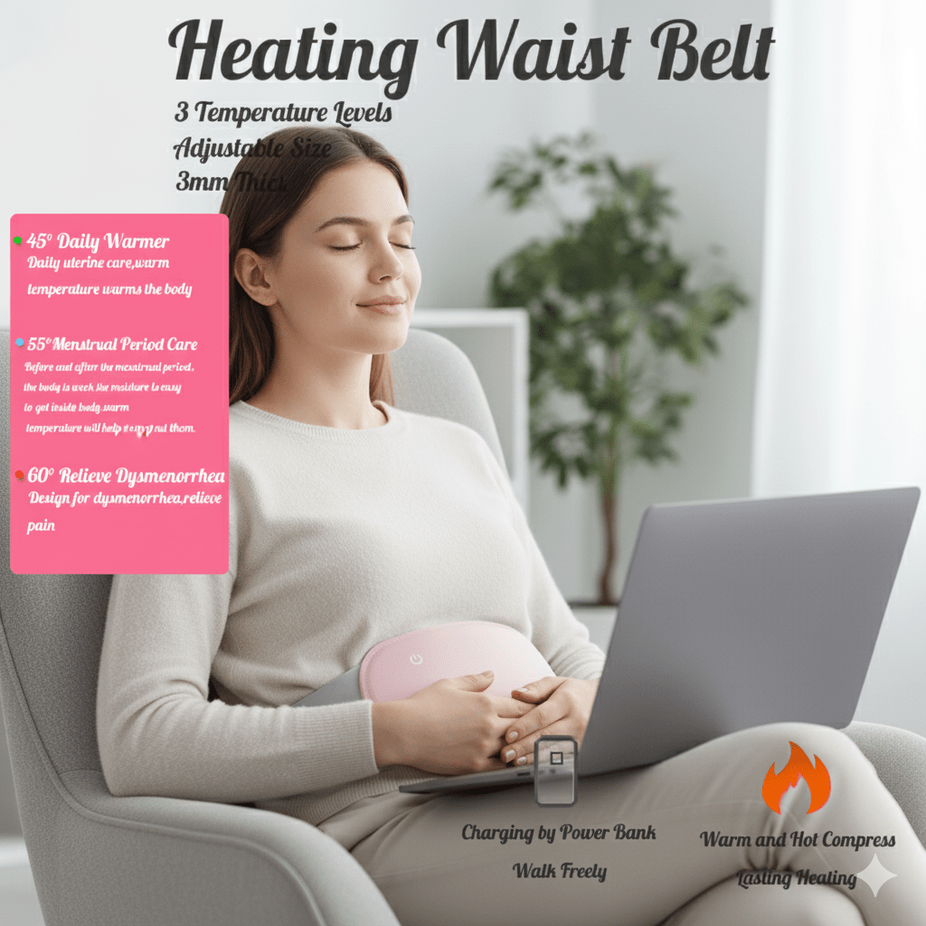 CalmCore elektrisk magetemperatur med vibrasjon for lindring av menstruasjonssmerter