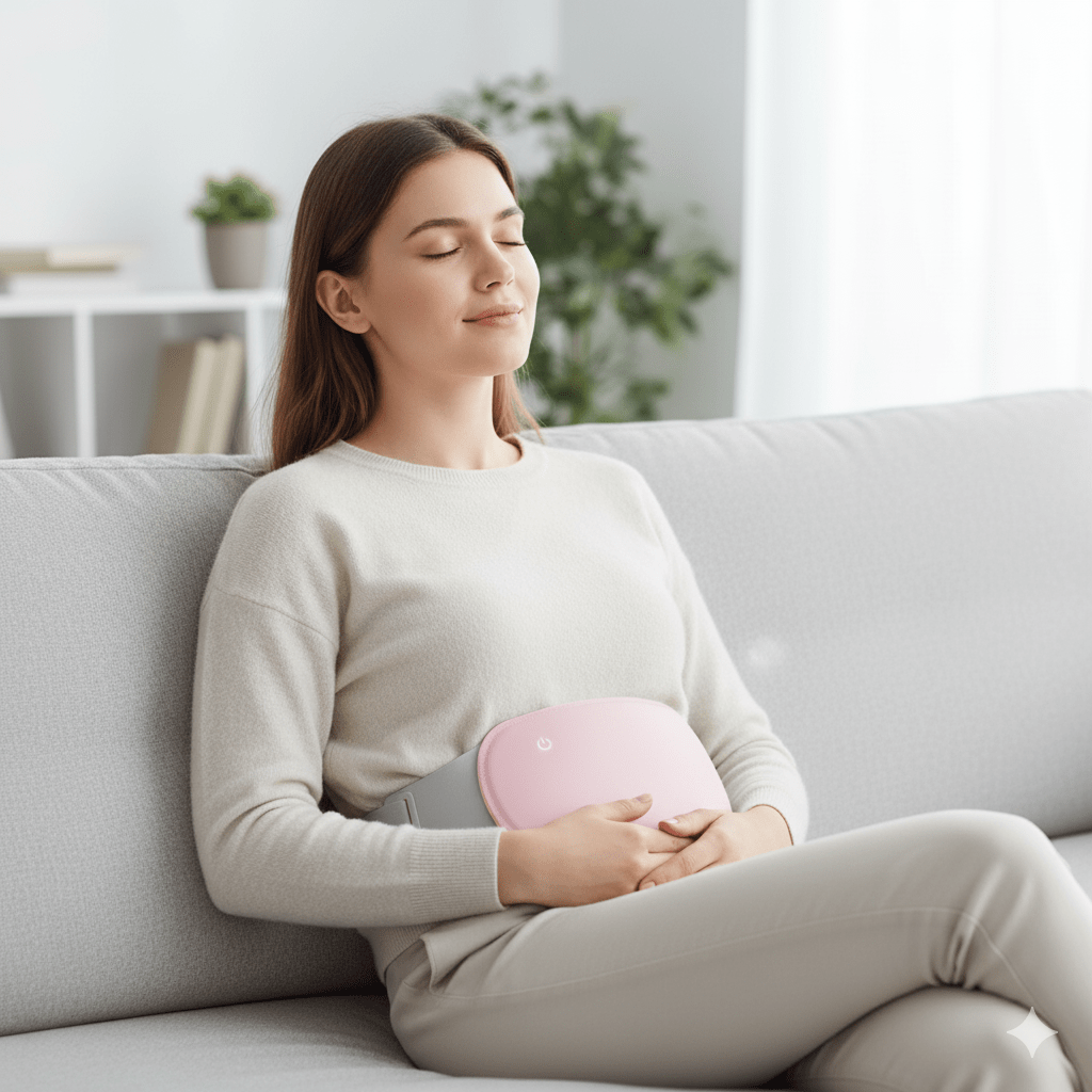 CalmCore elektrisk magetemperatur med vibrasjon for lindring av menstruasjonssmerter