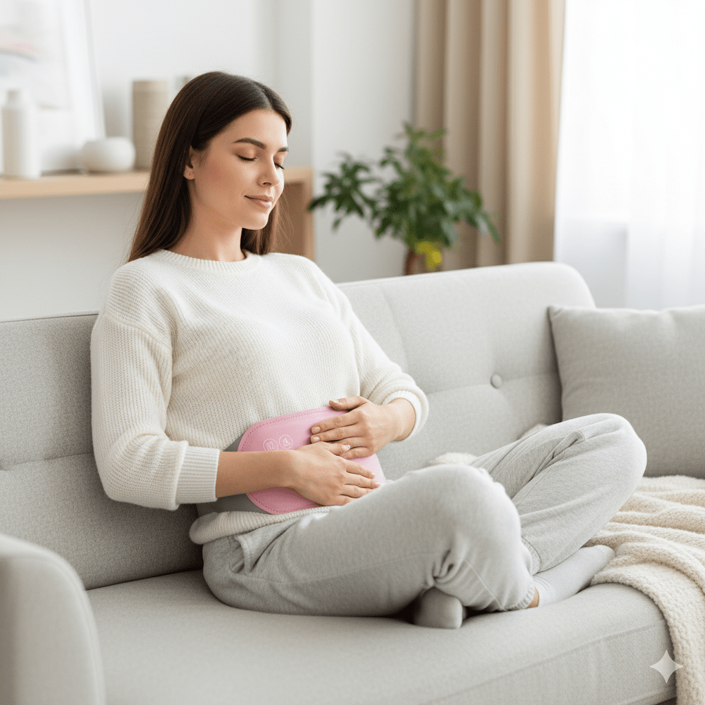 CalmCore elektrisk magetemperatur med vibrasjon for lindring av menstruasjonssmerter