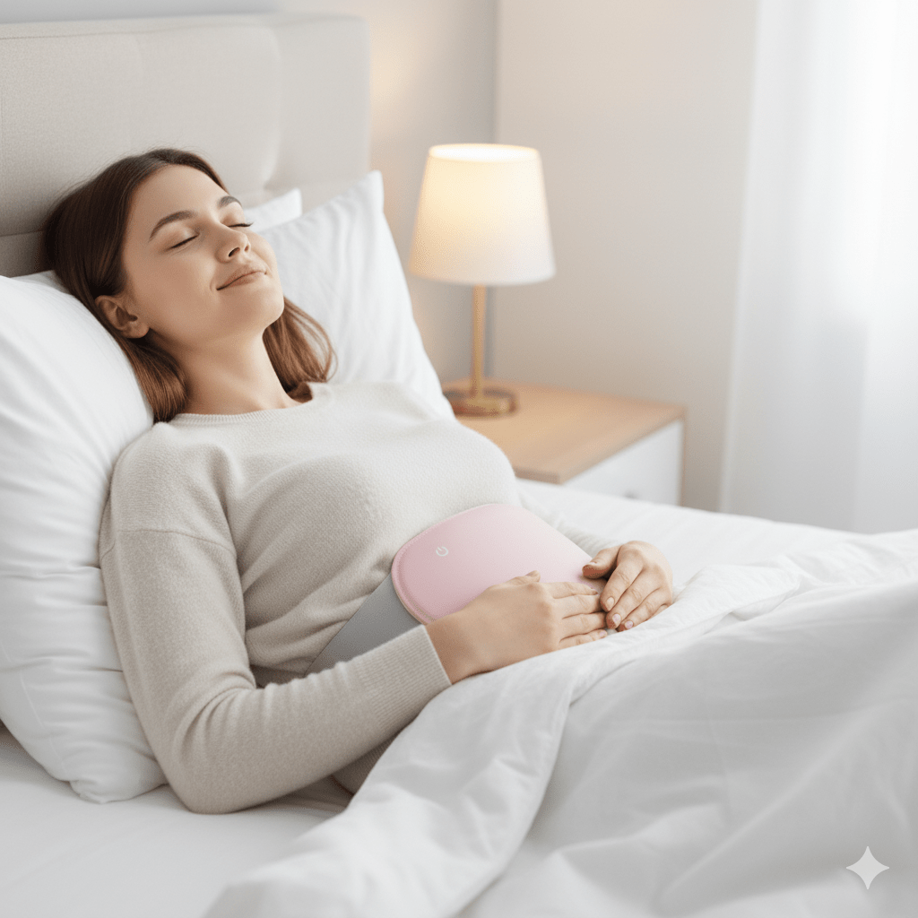 CalmCore elektrisk magetemperatur med vibrasjon for lindring av menstruasjonssmerter