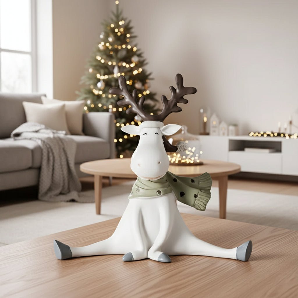 Frosty Reinsdyranheng Håndmalt Figur Med Skjerf 14 Cm Julepynt Gave