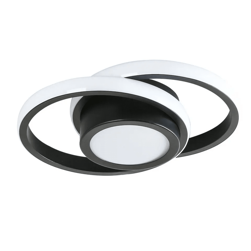 Lámpara de techo con anillos geométricos entrelazados y difusores translúcidos