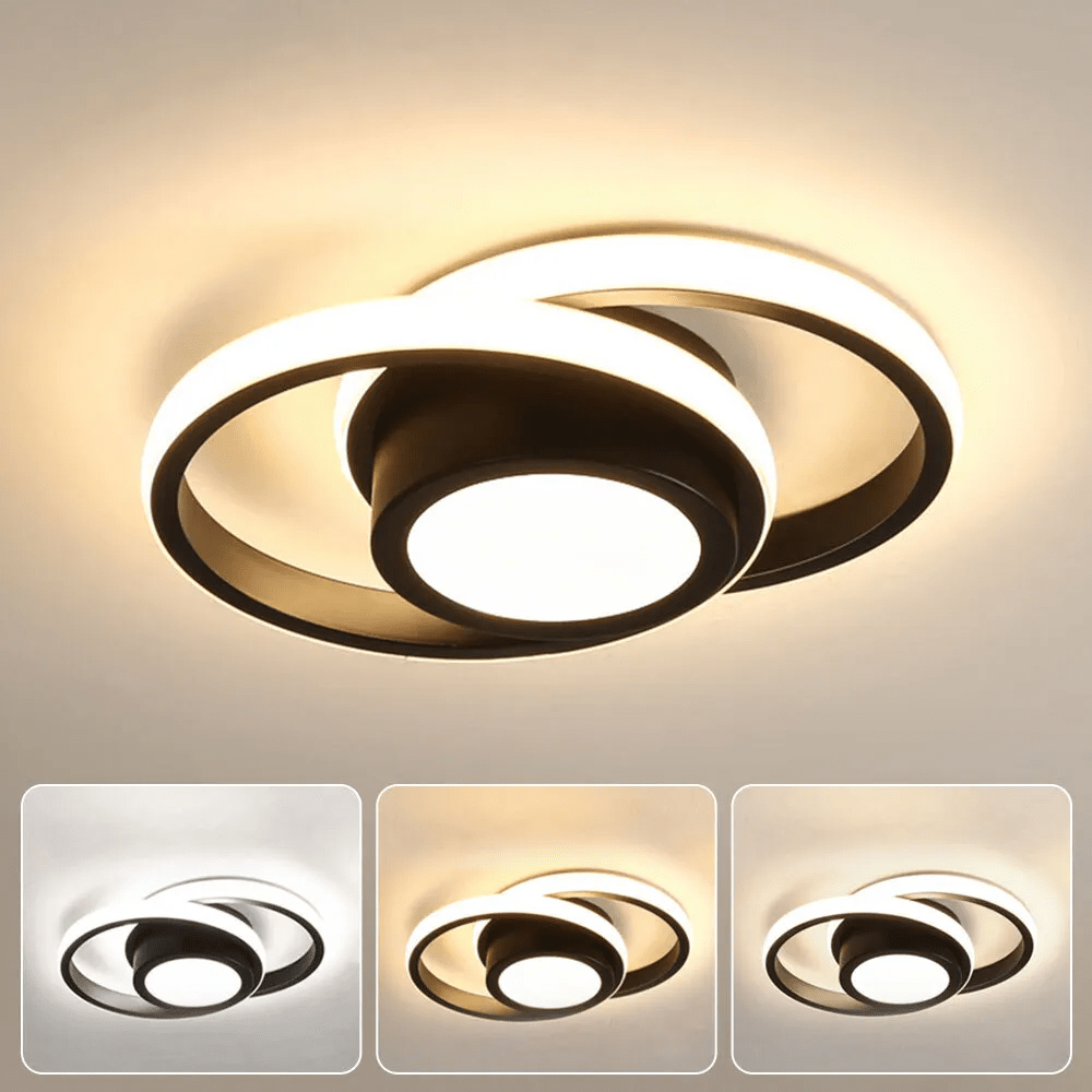 Lámpara de techo con anillos geométricos entrelazados y difusores translúcidos