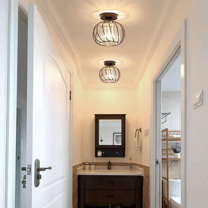 Lampa wisząca z metalowym stelażem i kulistym kloszem szklanym 12 cali