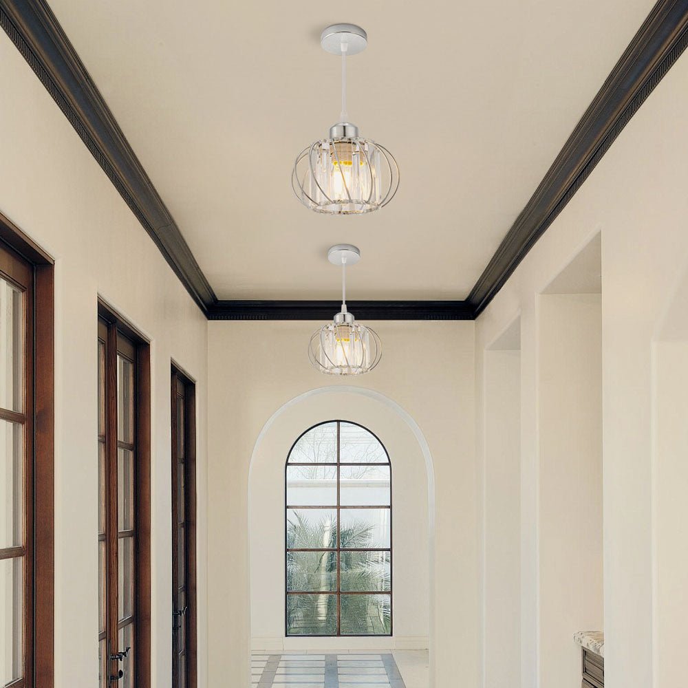 Lampa wisząca z metalowym stelażem i kulistym kloszem szklanym 12 cali