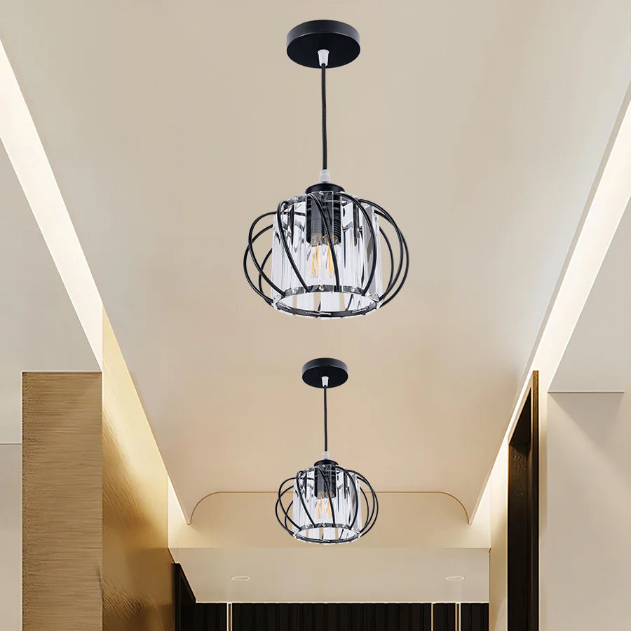 Lampa wisząca z metalowym stelażem i kulistym kloszem szklanym 12 cali