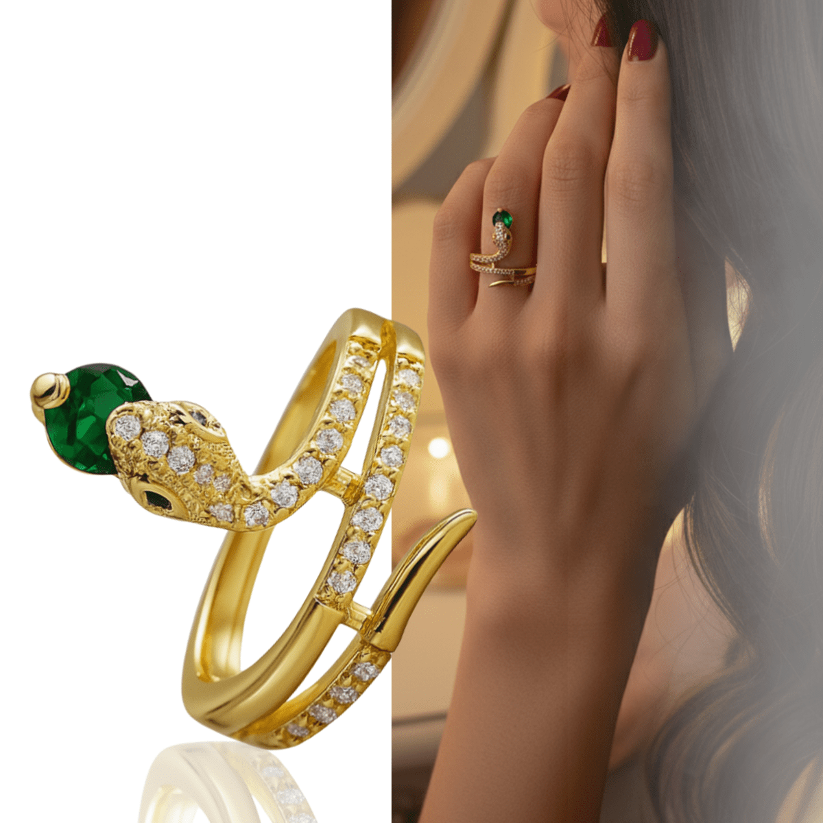 Nexa Serpent Rustfritt stålslange-ring med zirkonia for unisex symbolsk smykke