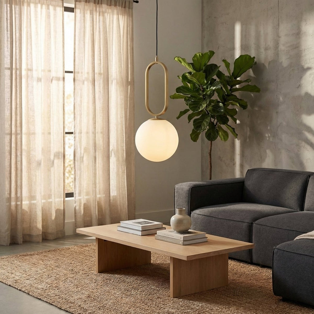 Lampada a sospensione sfera in vetro dorato, design moderno, diametro 12 pollici