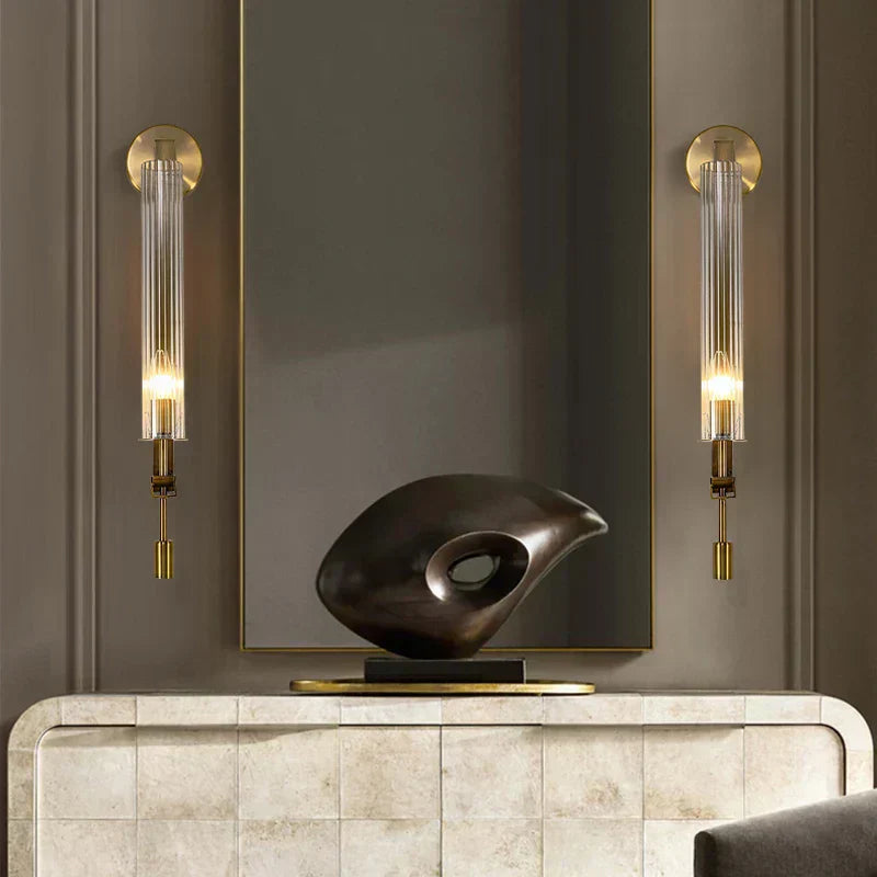 Aurelo vegglampe | Edison rillede glassylindere, kobberbase