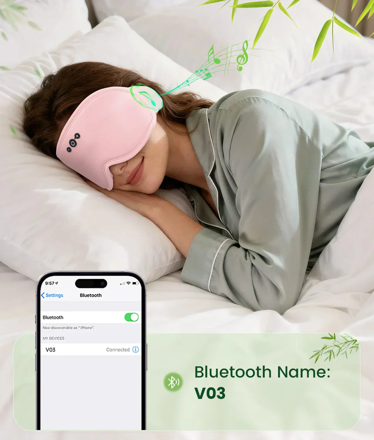 Máscara de Olhos 3D Serene Sleep Bluetooth 5.4, Respirável, Bloqueio de Luz, Sem Pressão Lateral