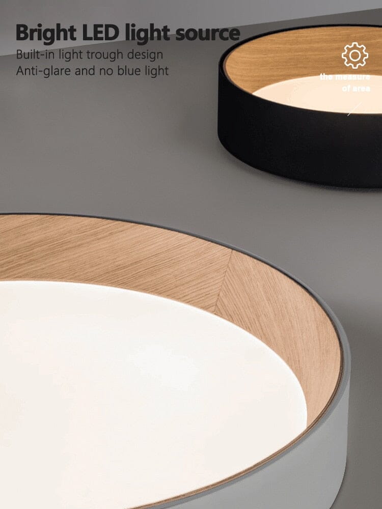 LumaNest Minimal Flush Mount Ceiling Light With Wood Grain Accent