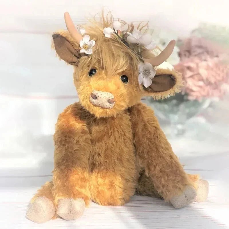 Meadow Haven Highland Cow With Floral Crown Art Print For Nature Lovers