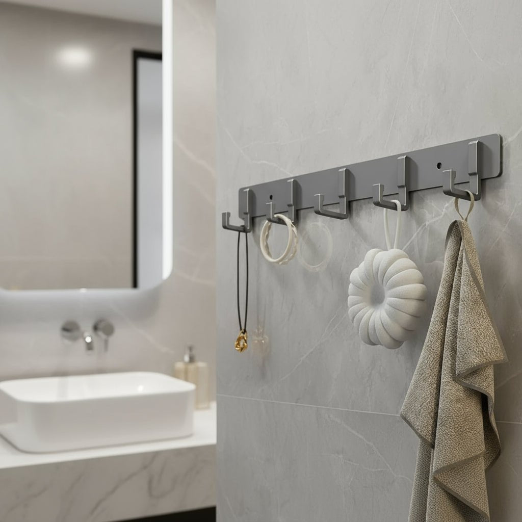 NexaWall Solidny Wieszak Ścienny z Czarnymi Haczykami do Nowoczesnych Domów