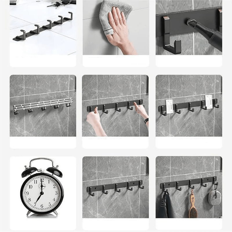NexaWall Solidny Wieszak Ścienny z Czarnymi Haczykami do Nowoczesnych Domów